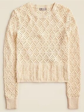 J.Crew Pointelle Crewneck Sweater With Fringe Cream Color Cotton Blend Small